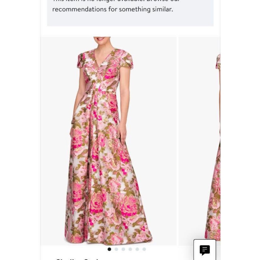Kay Unger Pink Floral V-Neck Maxi Gown